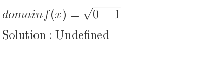 The domain of f(x)=sqrt(0-1) is Undefined